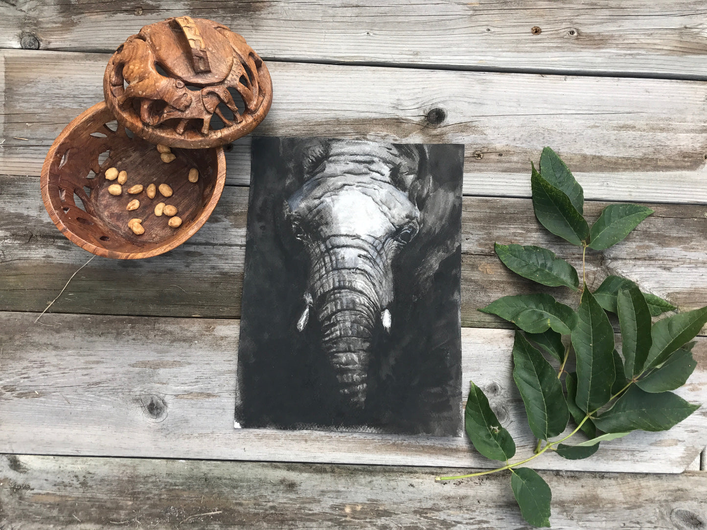 "Out of the Darkness" Elephant, Mixed Media Art Print