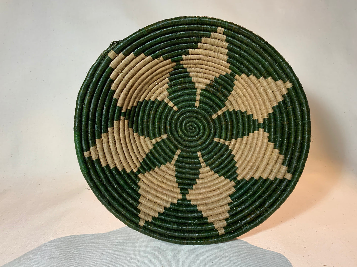 Green and Natural Fibre Handmade African Basket / Ugandan Basket / Woven Basket