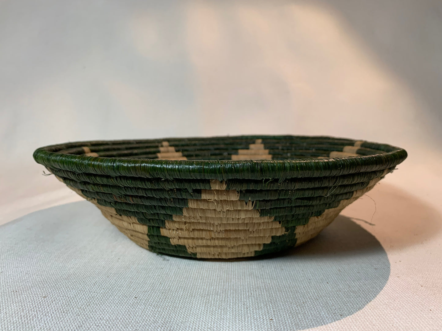 Green and Natural Fibre Handmade African Basket / Ugandan Basket / Woven Basket