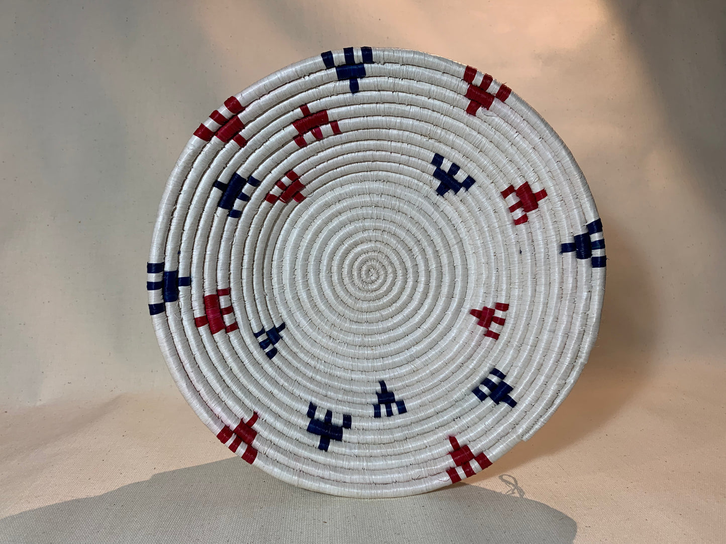 Red White and Blue Handmade African Basket / Ugandan Basket / Woven Basket