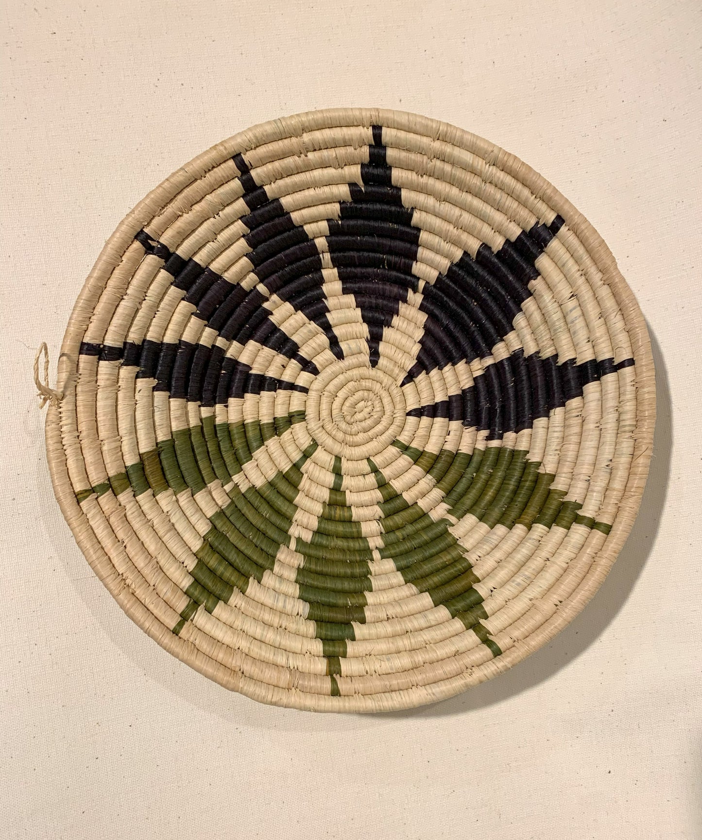 Green and Black Flower Handmade African Basket / Ugandan Basket / Woven Basket