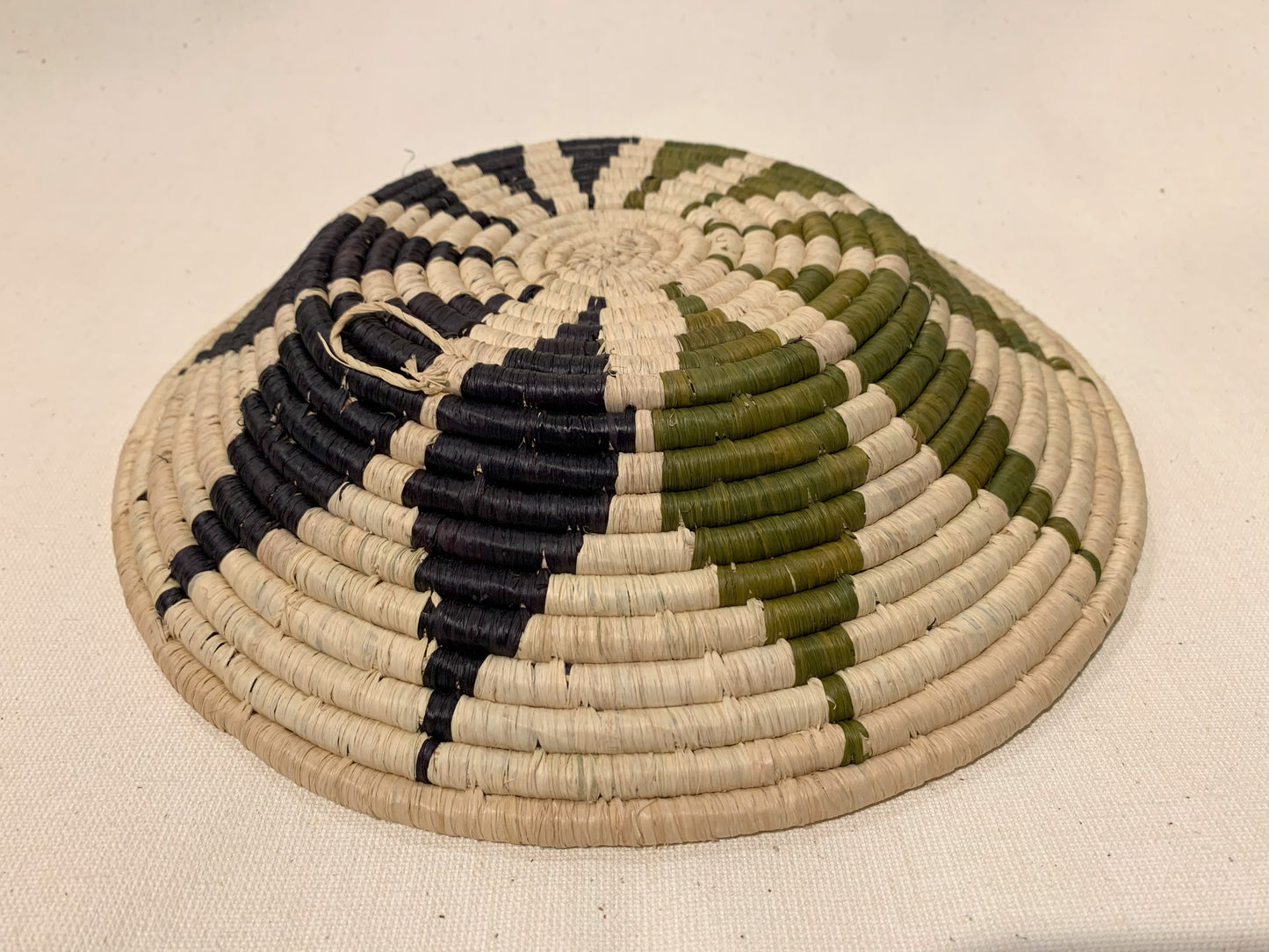 Green and Black Flower Handmade African Basket / Ugandan Basket / Woven Basket