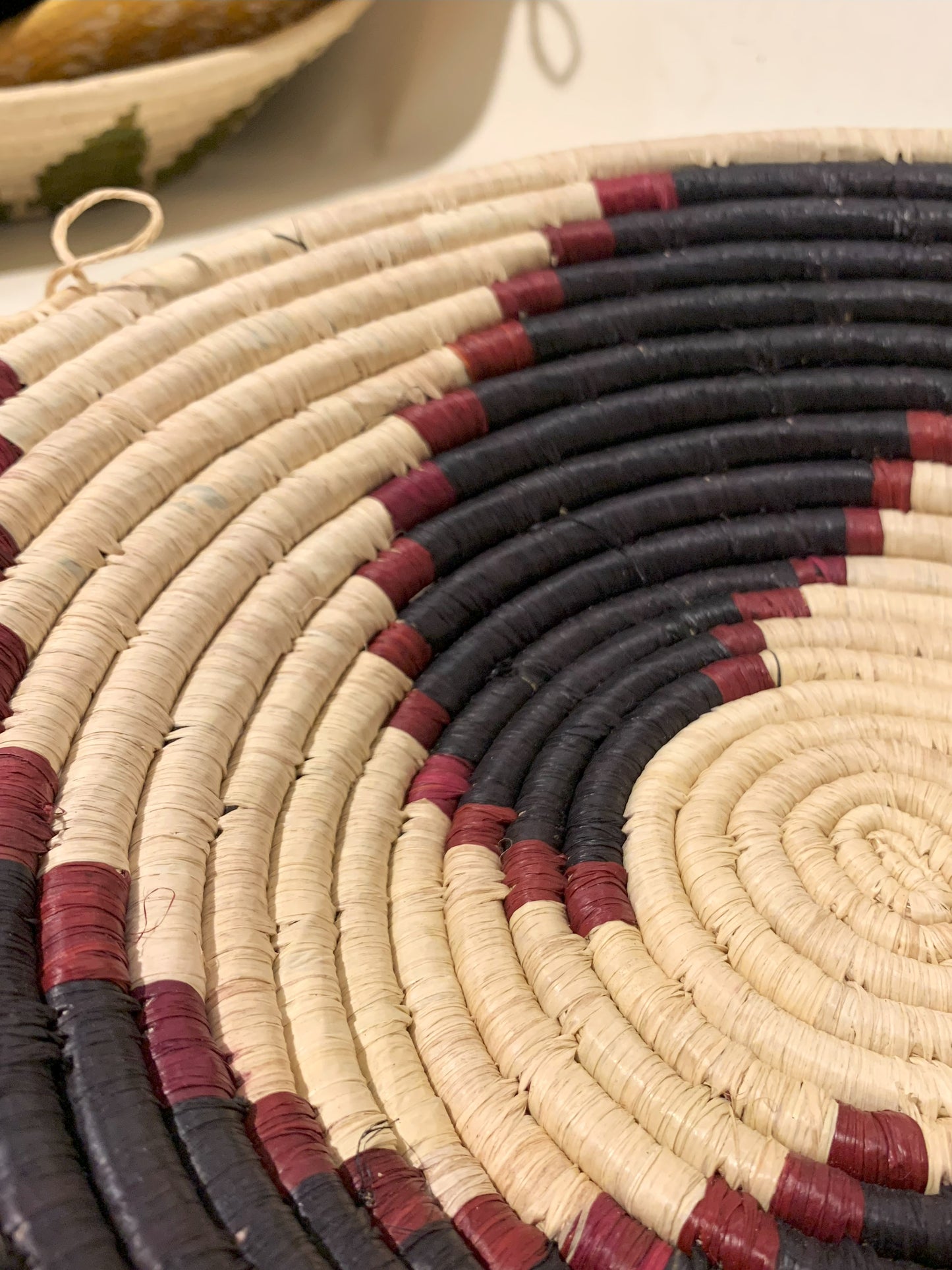 Black & Red Fan Handmade African Basket / Ugandan Basket / Woven Basket