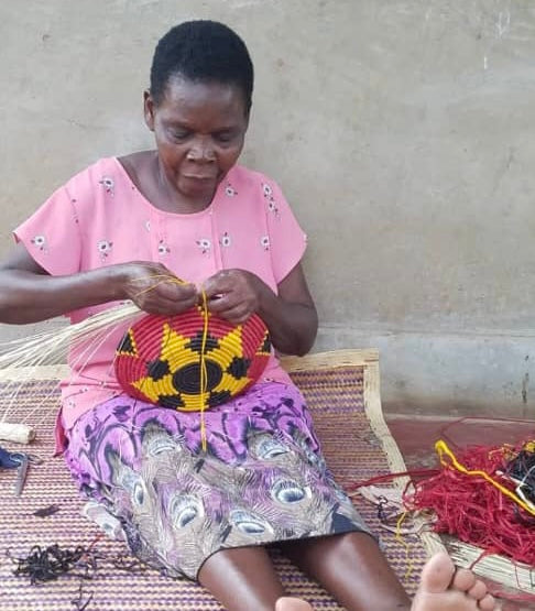 Green and Black Flower Handmade African Basket / Ugandan Basket / Woven Basket