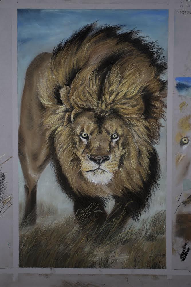 "Defender" Lion - Oil Pastel Art Print