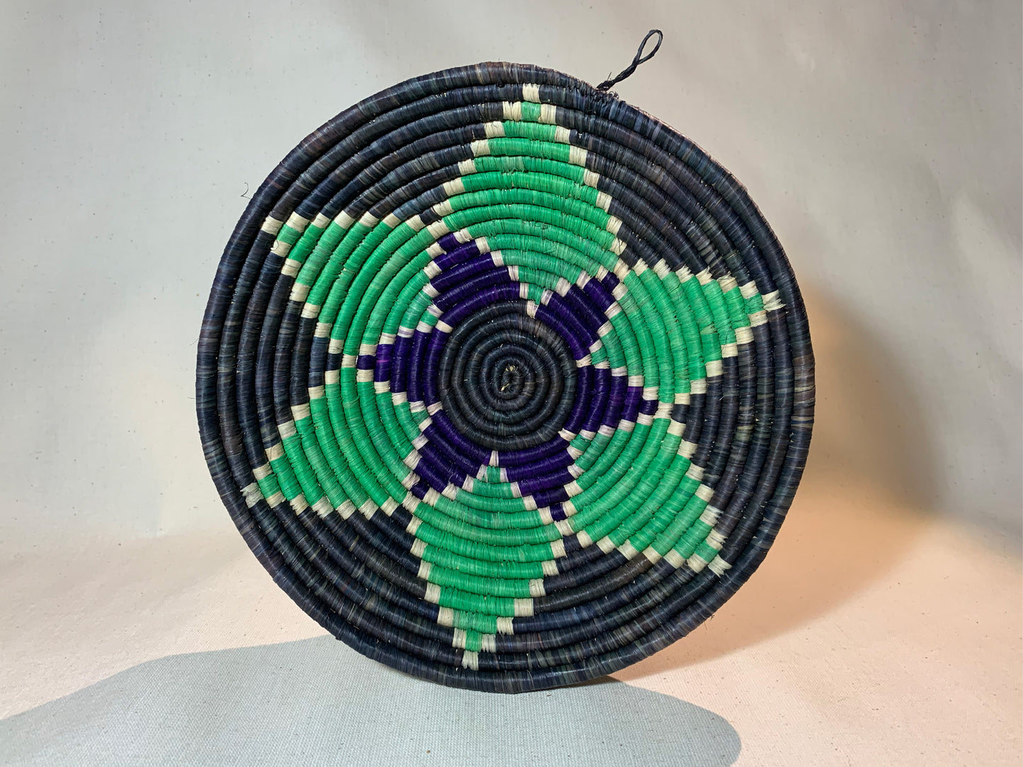 Green & Black Handmade African Basket / Ugandan Basket / Woven Basket