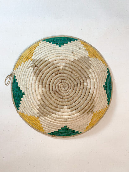 Yellow & Green Handmade African Basket / Ugandan Basket / Woven Basket
