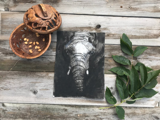 "Out of the Darkness" Elephant, Mixed Media Art Print