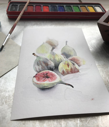 "Life is Sweet", fresh figs, Watercolor Art Print
