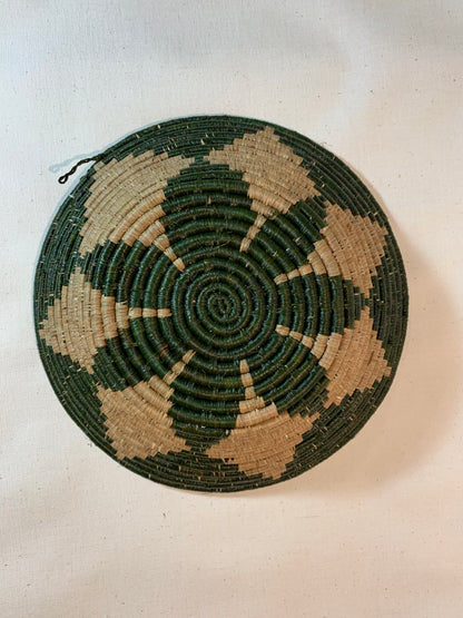 Green and Natural Fibre Handmade African Basket / Ugandan Basket / Woven Basket