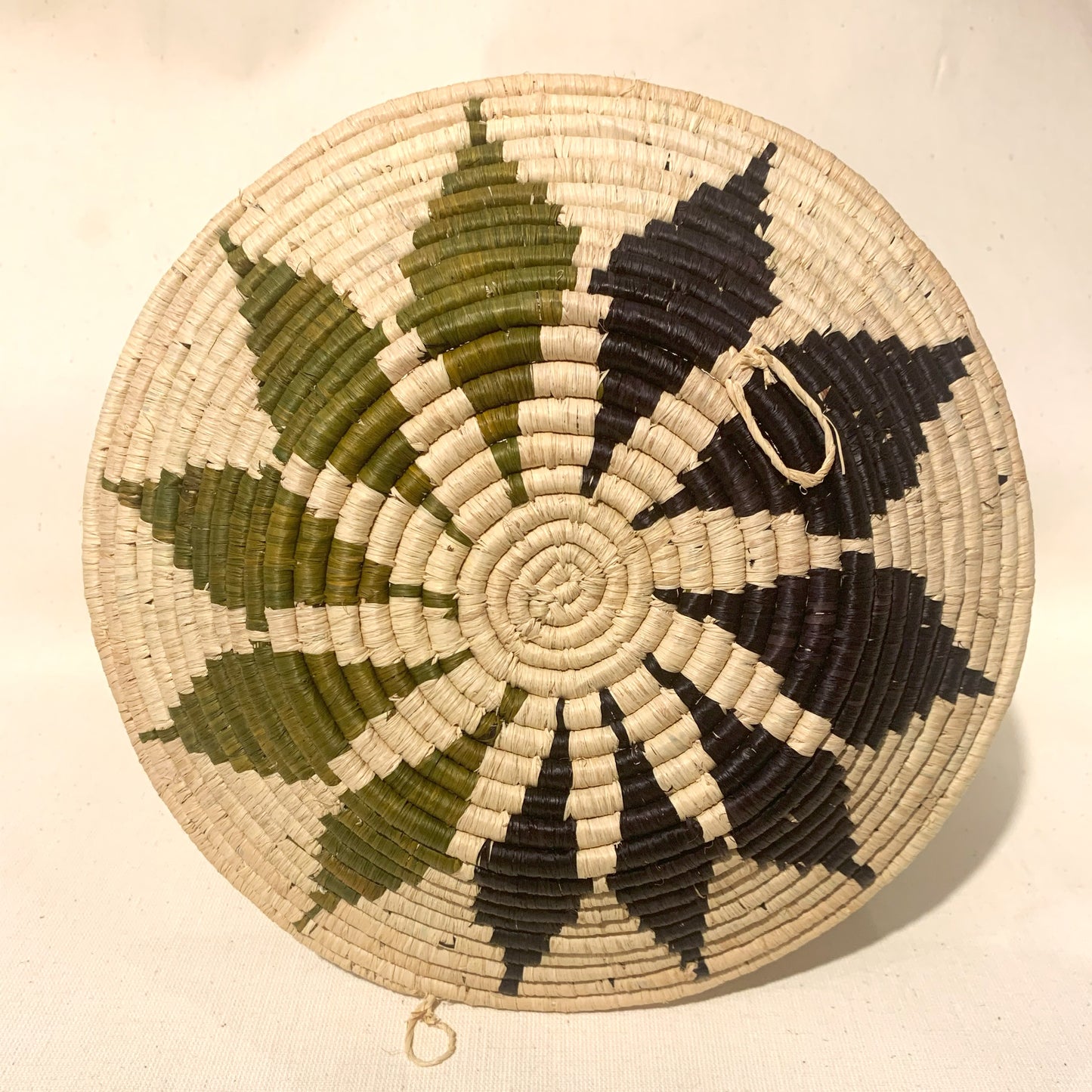 Green and Black Flower Handmade African Basket / Ugandan Basket / Woven Basket
